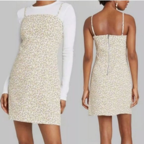 wild fable Dresses & Skirts - Wild Fable Retro 90s Y2K Yellow Creme Floral Strap Mini Sun Dress XXL NWT